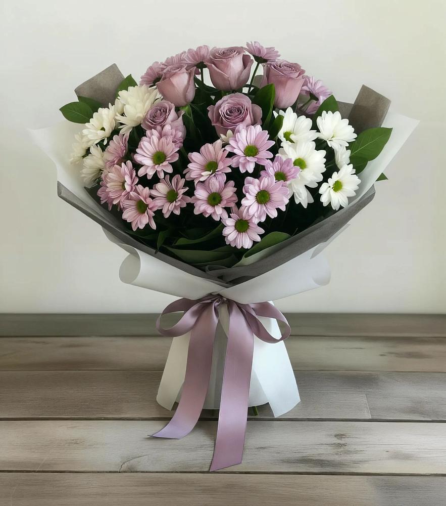 Букет цветов из: Хризантемы и Розы в Никольске