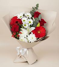 Букет цветов из:  Розы, Хризантемы, Герберы и Лилии в Никольске