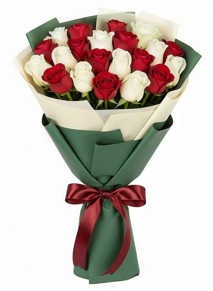 Букет Микс из красных и белых роз в Никольске