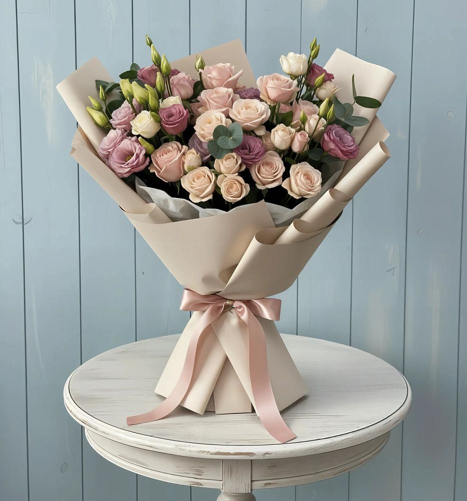 Букет цветов из: Розы и Лизиантусы в Никольске