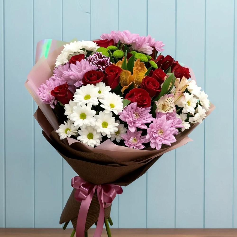 Букет цветов из: Розы, Хризантемы и Альстромерии в Никольске