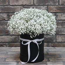Цветочная композиция из Гипсофила в шляпной коробке в Никольске